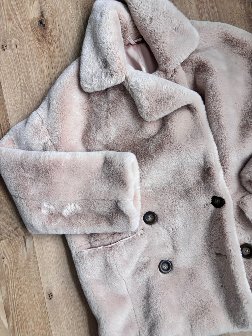 Free People Kate Faux Fur Double Breasted Oversized Coat - Apricot - XS - Picture 6 of 7